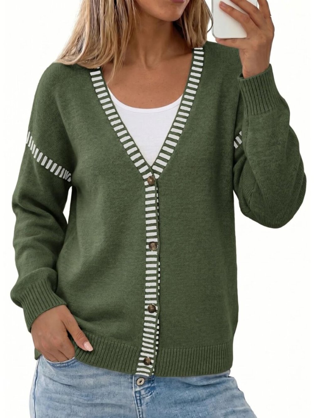 Womens Oversized Cardigan Sweaters Casual Coats Long Sleeve Button Front Stripes